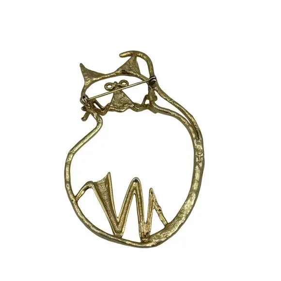 Abstract gold cat brooch - Picture 2 of 3